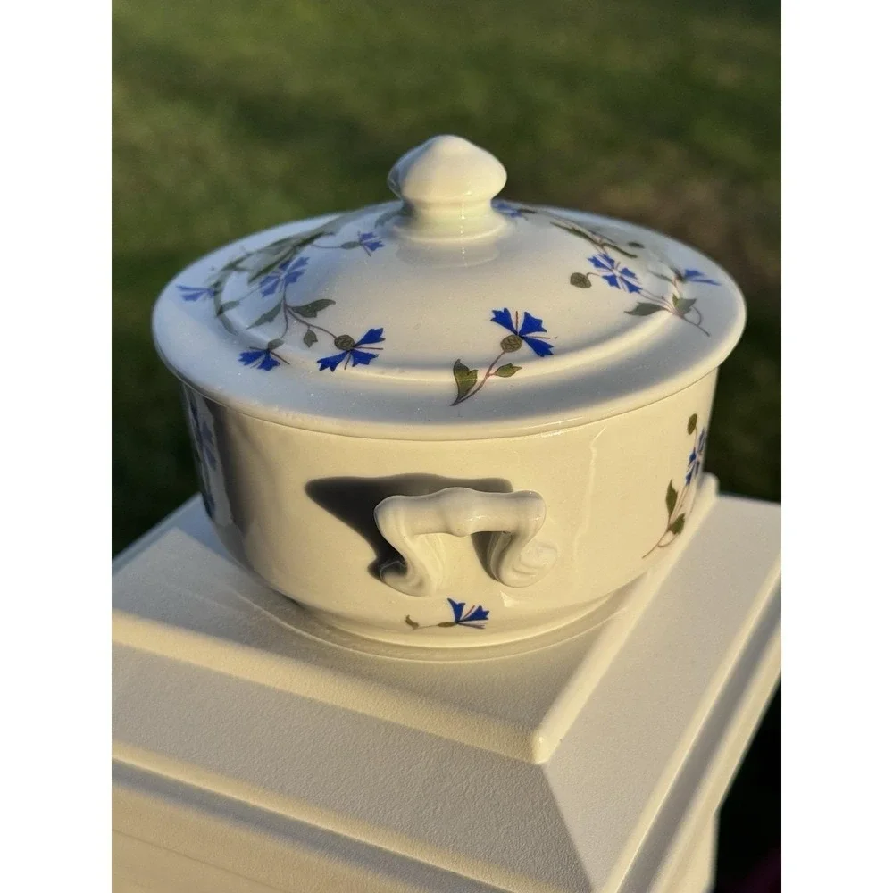 Apilco BIA Cordon Bleu French Sugar Bowl Frieda  Blue Cornflower VTG France